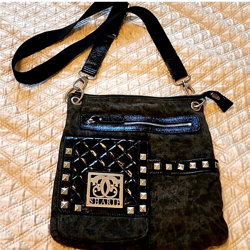 EUC SHARIF Designed NY BLACK AND SILVER CROSSBODY BAG